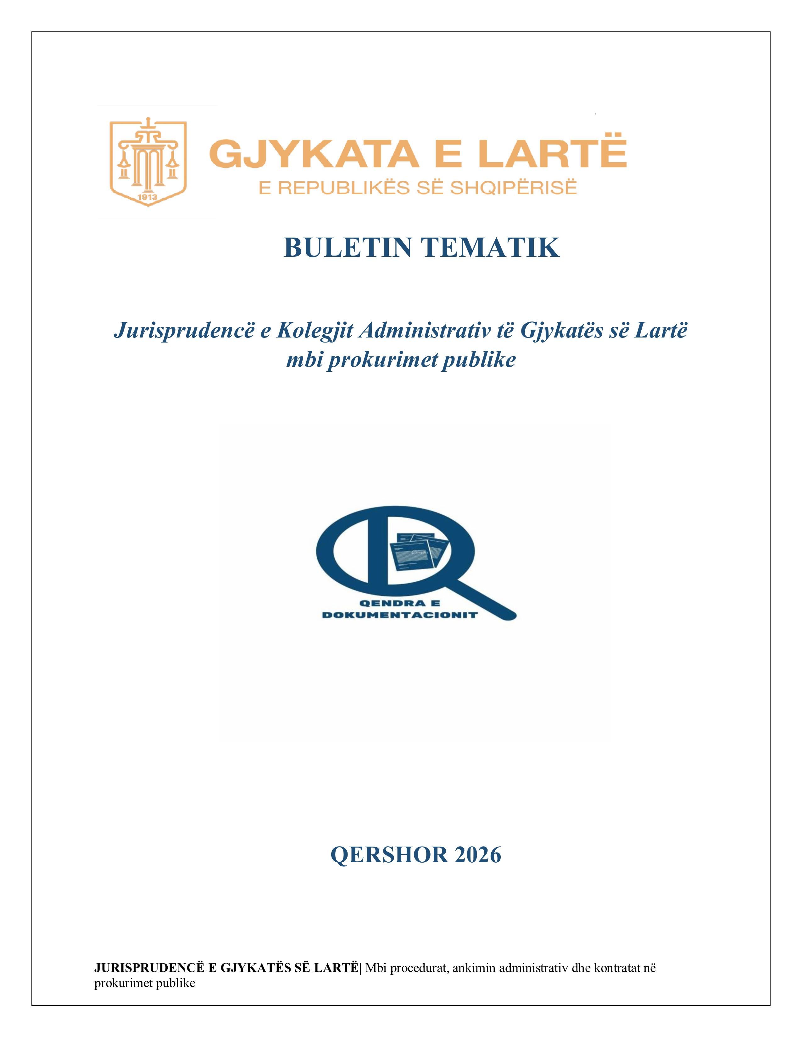 Buletini tematik nr. 20 - Jurisprudencë e Kolegjit Administrativ të Gjykatës së Lartë mbi prokurimet publike